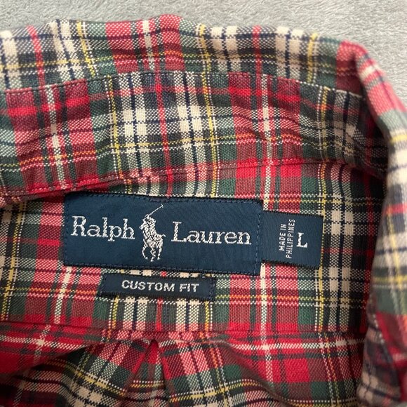 Vintage Ralph Lauren Polo Button Down Plaid Red Tartan Custom Fit Size Large - Picture 3 of 7